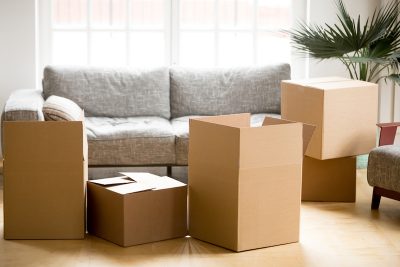 A few boxes and a couch show that the average family chooses the 10 foot self storage building units