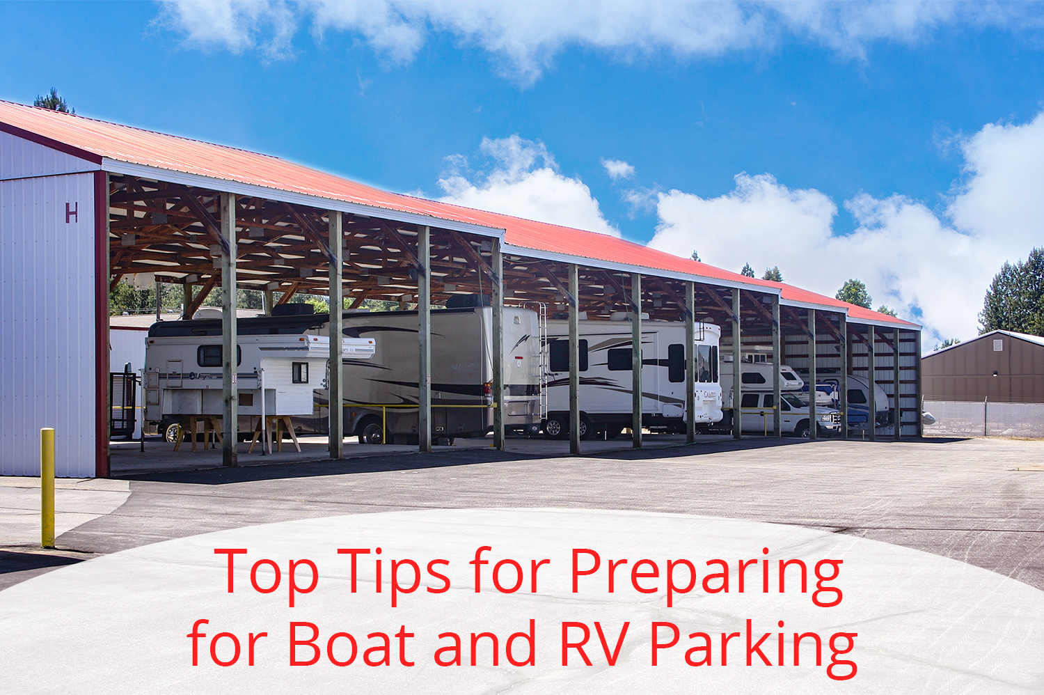 Bay Street Storage's covered boat and RV parking at our N. Bay Street location.